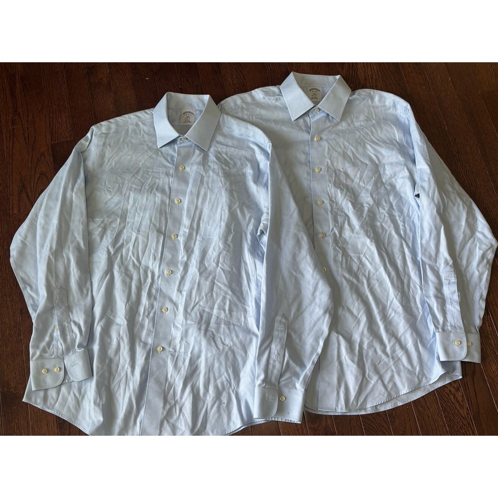 Lot Of 2 Brooks Brothers Shirt Mens 16-4/5 Blue Button Front Regent Fit Non Iron